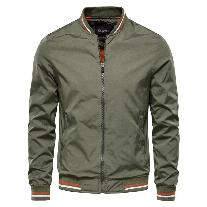 Men’s Lightweight Bomber Jacket – Striped Ribbed Trims with Streamlined Zip-Up Design