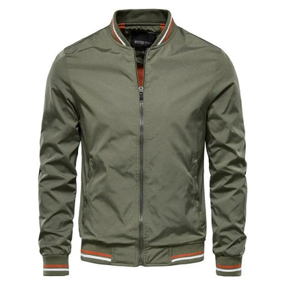 Men’s Lightweight Bomber Jacket – Striped Ribbed Trims with Streamlined Zip-Up Design