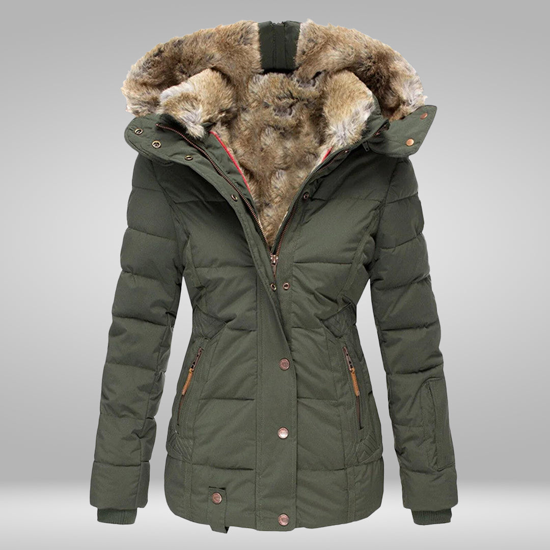 Women’s Faux-Fur Hooded Puffer Jacket – Warm Weather-Resistant Winter Layer for Everyday Wear