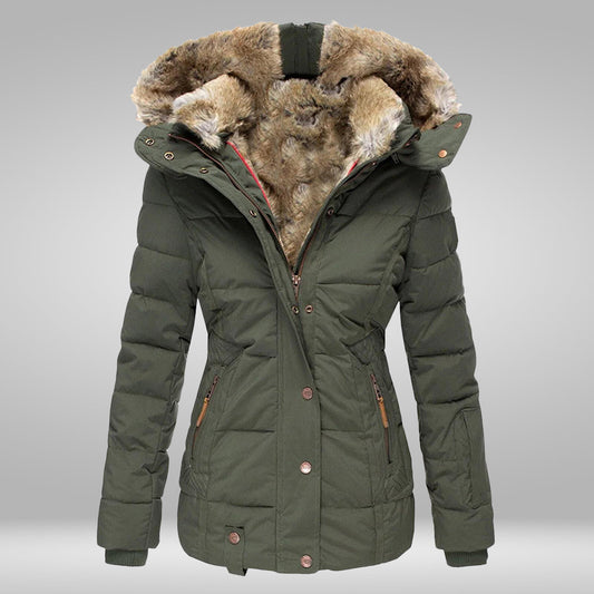 Women’s Faux-Fur Hooded Puffer Jacket – Warm Weather-Resistant Winter Layer for Everyday Wear