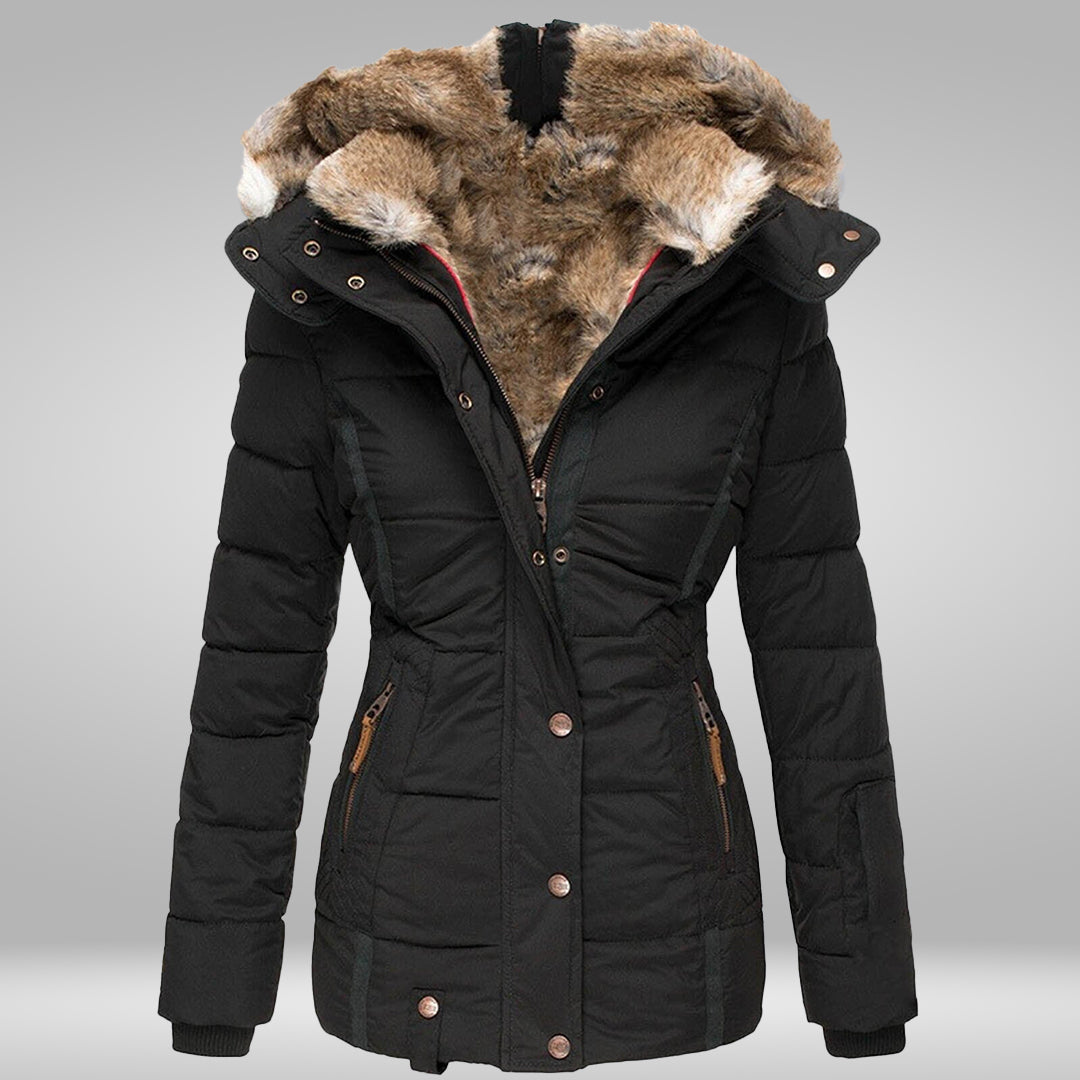 Women’s Faux-Fur Hooded Puffer Jacket – Warm Weather-Resistant Winter Layer for Everyday Wear