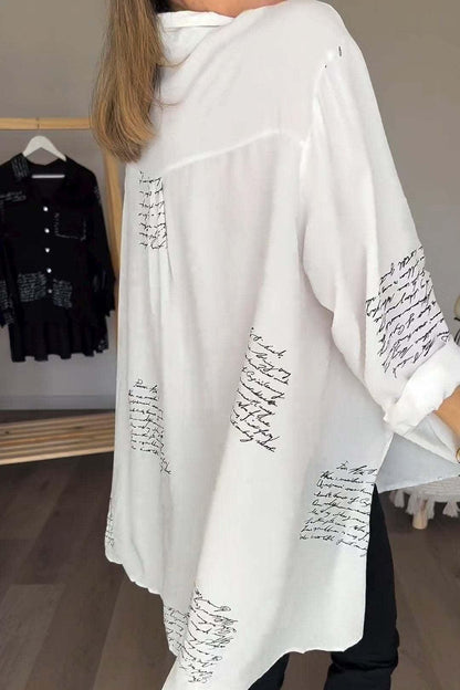 Women’s Oversized Shirt – Slogan Print Shirt with Classic Collar
