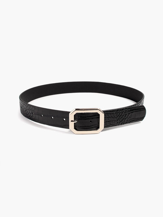 Men’s Textured Leather Belt – Polished Buckle Accessory for Business and Casual Wear