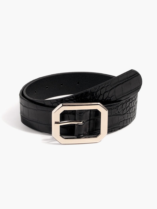 Men’s Textured Leather Belt – Polished Buckle Accessory for Business and Casual Wear