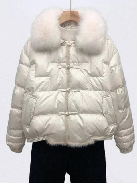 Women’s Plush-Collar Puffer Jacket – Relaxed Insulated Layer for Elegant Winter Wear