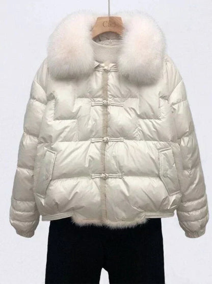 Women’s Plush-Collar Puffer Jacket – Relaxed Insulated Layer for Elegant Winter Wear