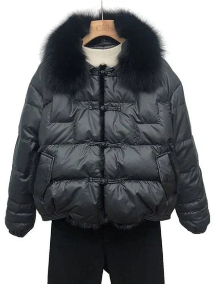 Women’s Plush-Collar Puffer Jacket – Relaxed Insulated Layer for Elegant Winter Wear