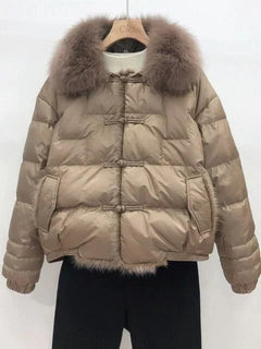 Women’s Plush-Collar Puffer Jacket – Relaxed Insulated Layer for Elegant Winter Wear
