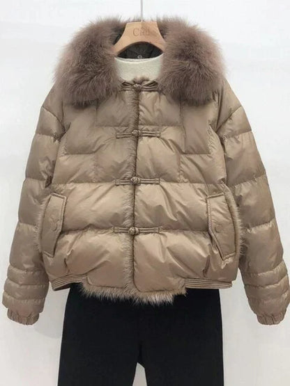 Women’s Plush-Collar Puffer Jacket – Relaxed Insulated Layer for Elegant Winter Wear