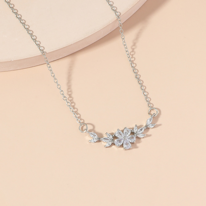Women’s Zirconia Floral Pendant Necklace – Delicate Silver-Tone Crystal Flower Chain for Everyday and Occasion Wear