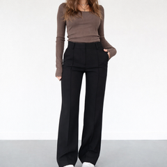 Women’s High-Waisted Straight-Leg Trousers – Tailored Pants with Front Pleats and Side Pockets