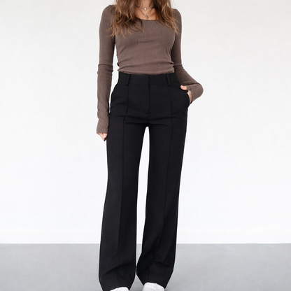 Women’s High-Waisted Straight-Leg Trousers – Tailored Pants with Front Pleats and Side Pockets