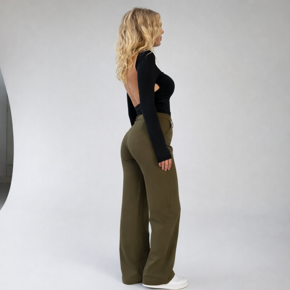 Women’s High-Waisted Straight-Leg Trousers – Tailored Pants with Front Pleats and Side Pockets