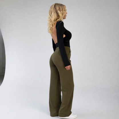 Women’s High-Waisted Straight-Leg Trousers – Tailored Pants with Front Pleats and Side Pockets