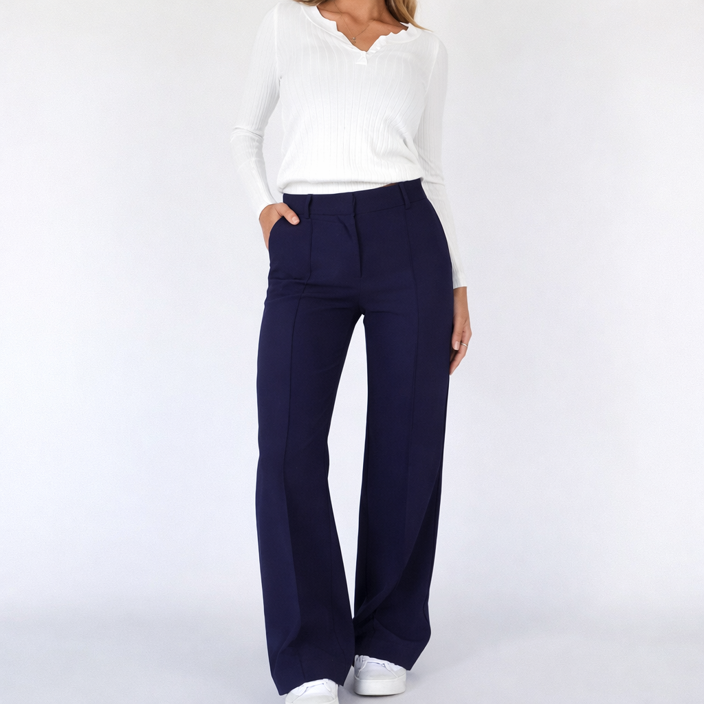 Women’s High-Waisted Straight-Leg Trousers – Tailored Pants with Front Pleats and Side Pockets