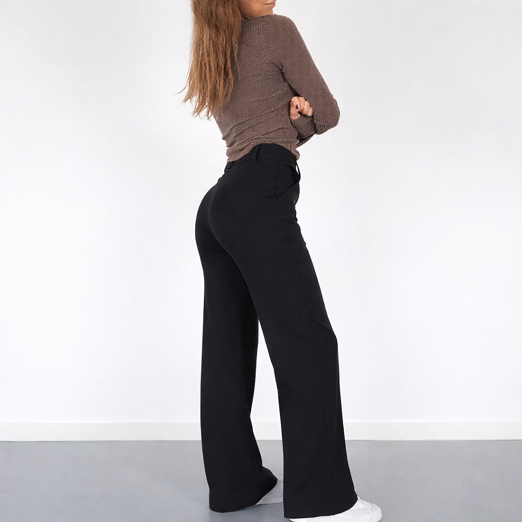 Women’s High-Waisted Straight-Leg Trousers – Tailored Pants with Front Pleats and Side Pockets