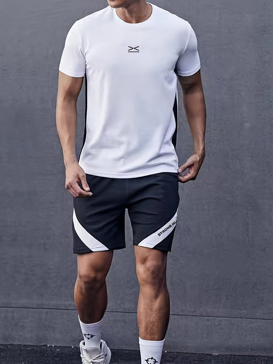 Men’s Performance Sports Set – Athletic Short-Sleeve Training Top with Coordinated Running Shorts