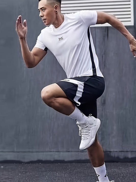 Men’s Performance Sports Set – Athletic Short-Sleeve Training Top with Coordinated Running Shorts