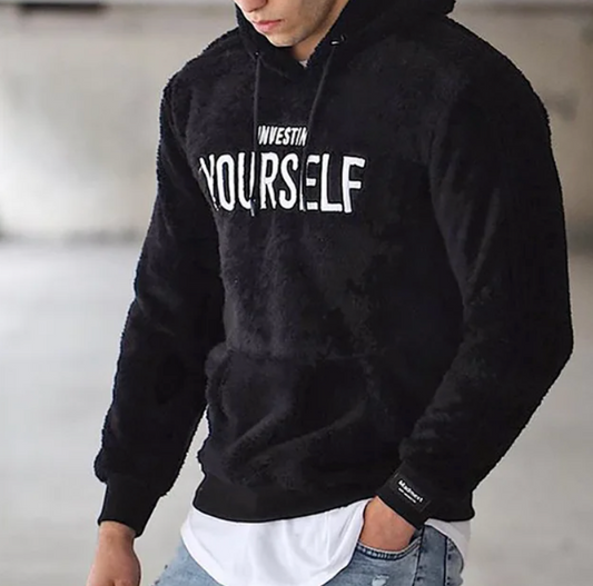 Men’s Sherpa Fleece Graphic Hoodie – Warm Pullover Sweatshirt for Cold-Weather Casual Wear