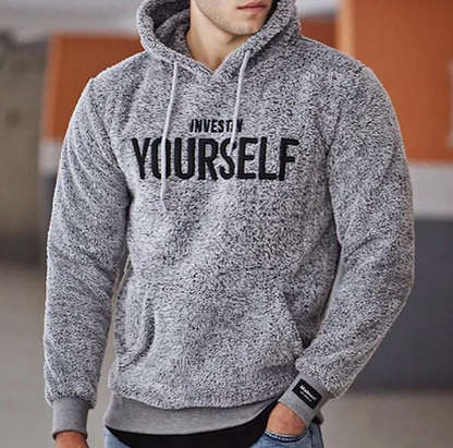 Men’s Sherpa Fleece Graphic Hoodie – Warm Pullover Sweatshirt for Cold-Weather Casual Wear