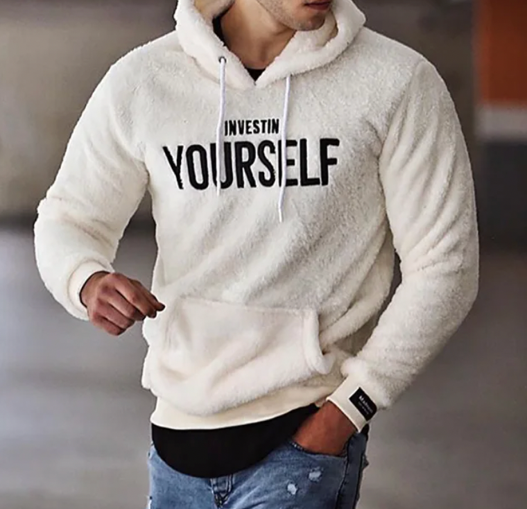 Men’s Sherpa Fleece Graphic Hoodie – Warm Pullover Sweatshirt for Cold-Weather Casual Wear