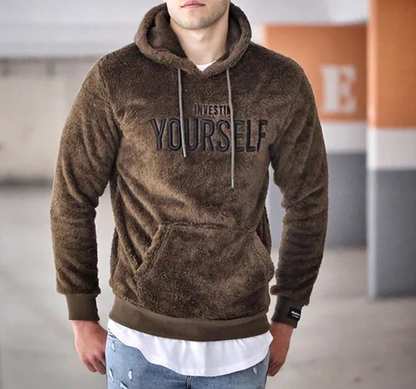 Men’s Sherpa Fleece Graphic Hoodie – Warm Pullover Sweatshirt for Cold-Weather Casual Wear