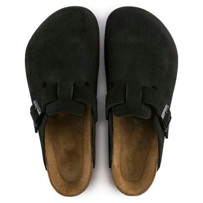 Men’s Adjustable Suede Clogs – Closed-Toe Slip-On Design with Contoured Footbed and Buckle Strap