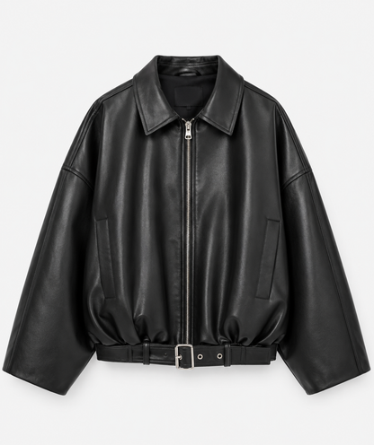 Women’s Belted Bomber Jacket – Oversized Zip-Front Layer for Spring and Autumn