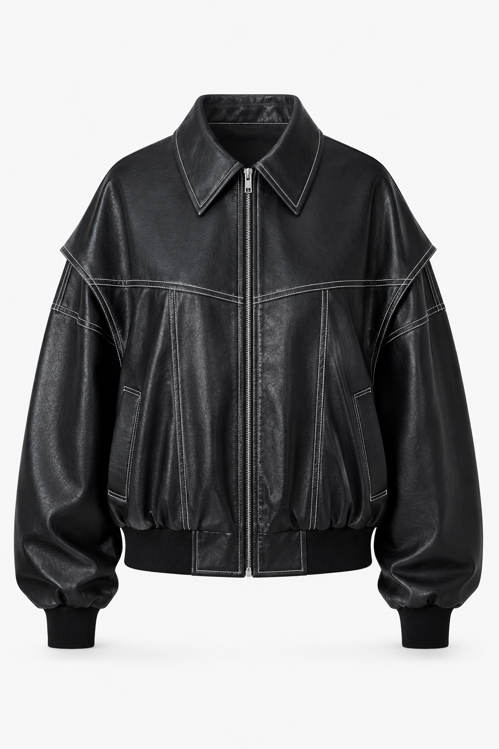 Women’s Oversized Bomber Jacket – Contrast-Stitch Zip Layer for Spring and Autumn