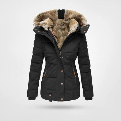 Women’s Insulated Quilted Jacket – Faux Fur Hood for Outdoor Winter Wear