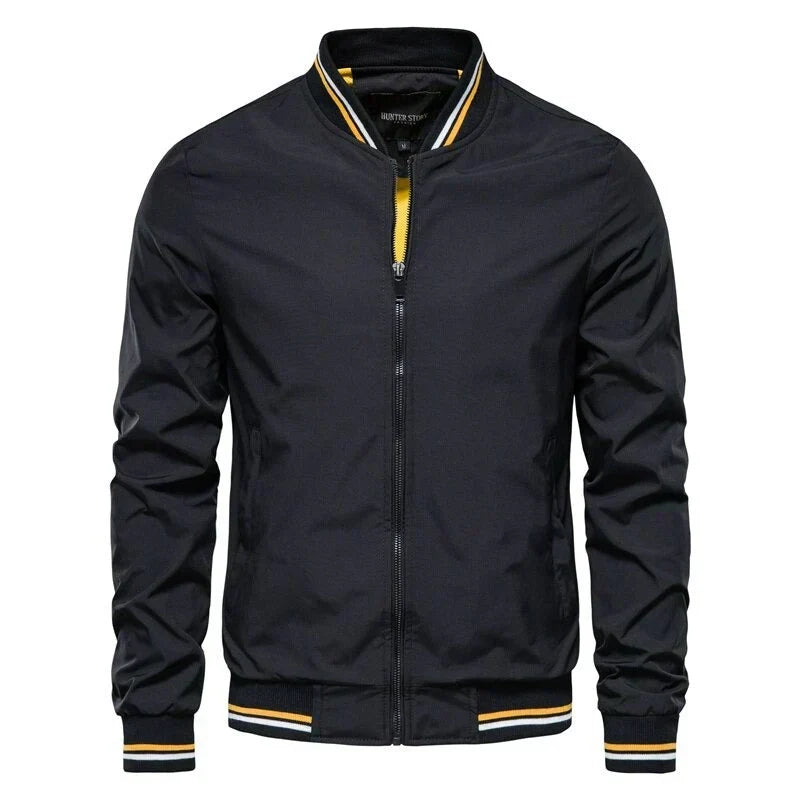 Men’s Lightweight Bomber Jacket – Striped Ribbed Trims with Streamlined Zip-Up Design