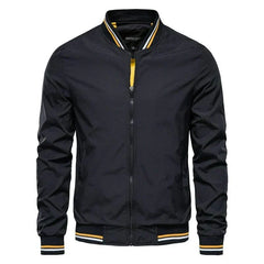Men’s Lightweight Bomber Jacket – Striped Ribbed Trims with Streamlined Zip-Up Design