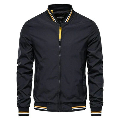 Men’s Lightweight Bomber Jacket – Striped Ribbed Trims with Streamlined Zip-Up Design