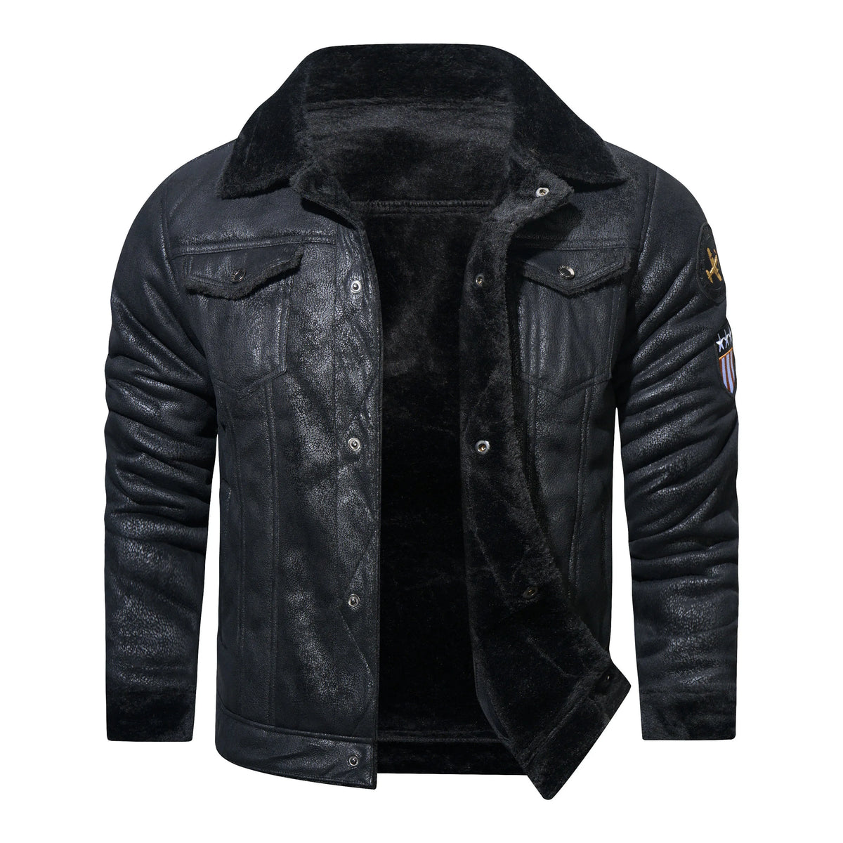 Men’s Leather Aviator Jacket – Warm Fleece-Lined Pilot Outerwear for Winter Wear