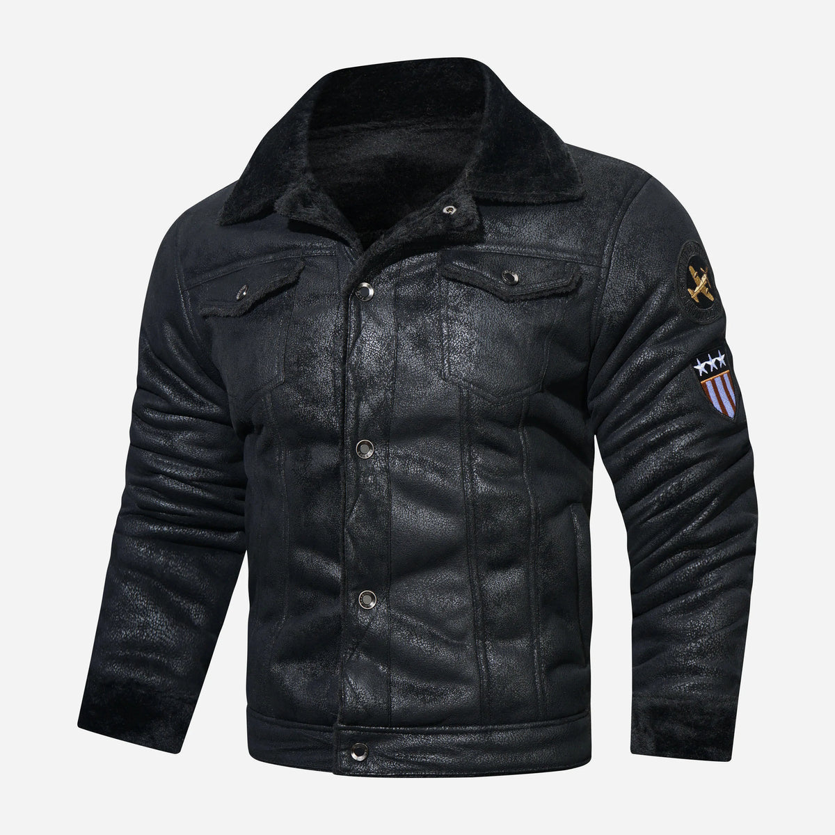 Men’s Leather Aviator Jacket – Warm Fleece-Lined Pilot Outerwear for Winter Wear