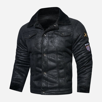 Men’s Leather Aviator Jacket – Warm Fleece-Lined Pilot Outerwear for Winter Wear