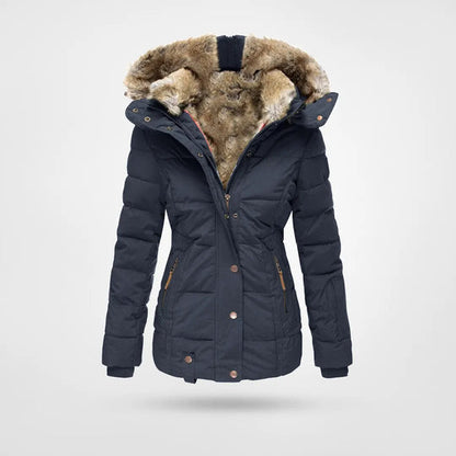 Women’s Insulated Quilted Jacket – Faux Fur Hood for Outdoor Winter Wear
