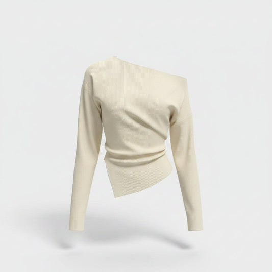 Women’s Off-Shoulder Draped Top – Asymmetric Long Sleeve Statement Blouse for Day to Evening Wear