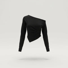 Women’s Off-Shoulder Draped Top – Asymmetric Long Sleeve Statement Blouse for Day to Evening Wear