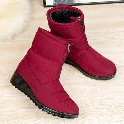 Women’s Insulated Snow Boots – Front-Zip Ankle Design with Plush Lining and Textured Traction Sole