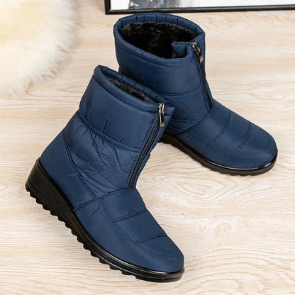 Women’s Insulated Snow Boots – Front-Zip Ankle Design with Plush Lining and Textured Traction Sole