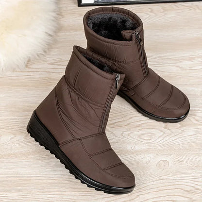 Women’s Insulated Snow Boots – Front-Zip Ankle Design with Plush Lining and Textured Traction Sole