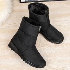 Women’s Insulated Snow Boots – Front-Zip Ankle Design with Plush Lining and Textured Traction Sole