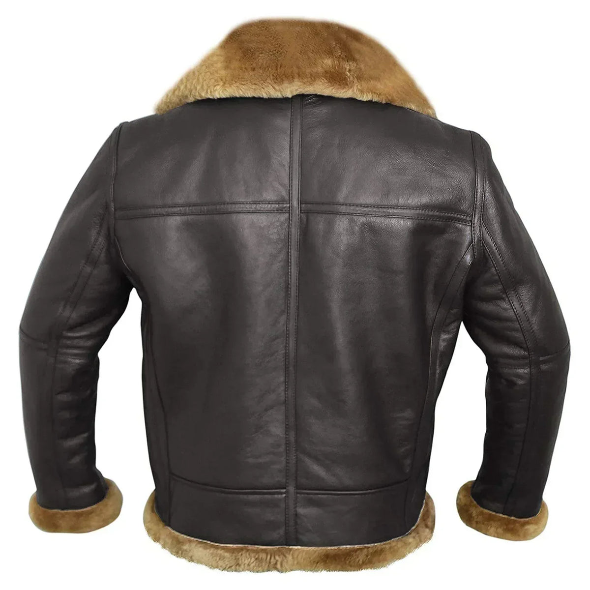 Men’s Shearling Aviator Jacket – Leather Flight Jacket with Buckled Waist and Zip Cuffs