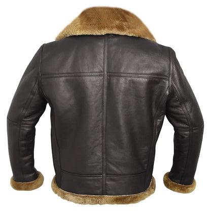 Men’s Shearling Aviator Jacket – Leather Flight Jacket with Buckled Waist and Zip Cuffs