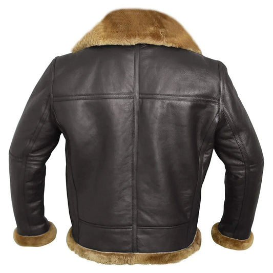 Men’s Shearling Aviator Jacket – Leather Flight Jacket with Buckled Waist and Zip Cuffs