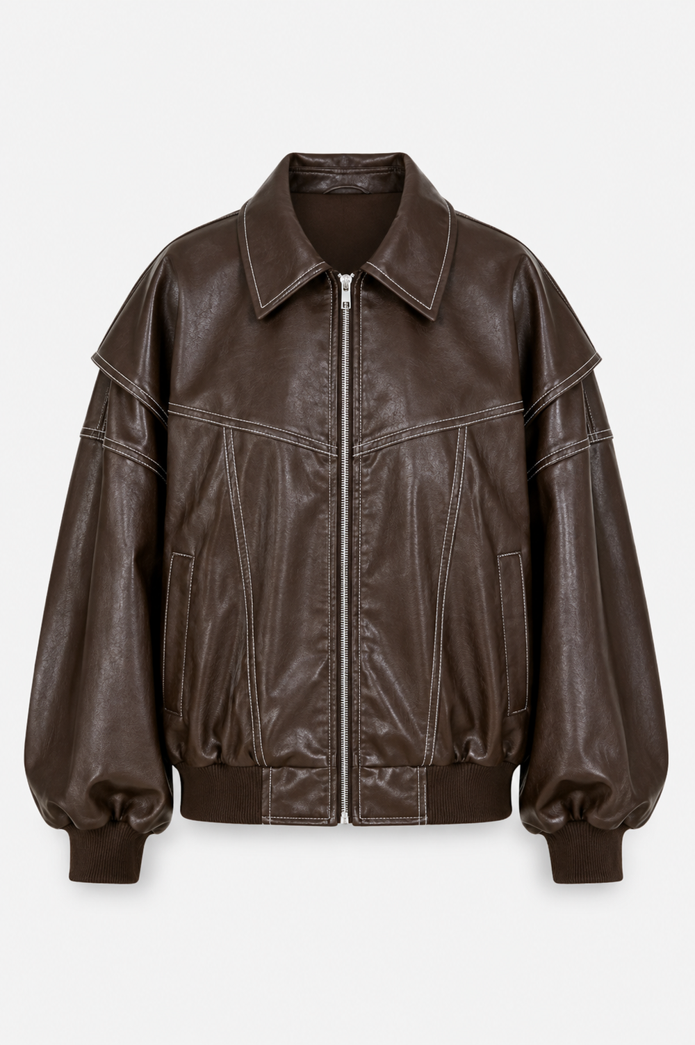 Women’s Oversized Bomber Jacket – Contrast-Stitch Zip Layer for Spring and Autumn