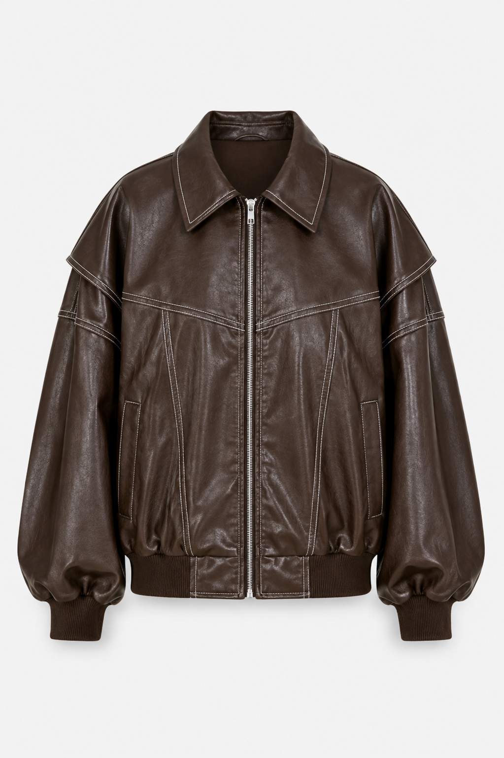 Women’s Oversized Bomber Jacket – Contrast-Stitch Zip Layer for Spring and Autumn