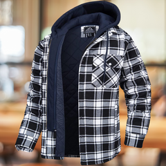 Men’s Hooded Plaid Shirt Jacket – Quilted-Lined Winter Shacket with Chest Pockets for Casual Cold-Weather Layering