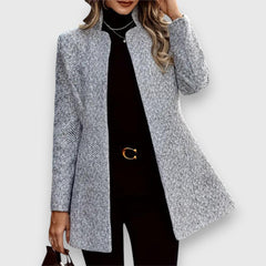 Women’s Longline Blazer – Open-Front Textured Blazer with Stand Collar